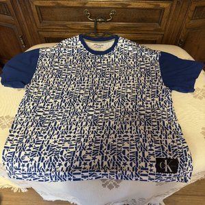 Calvin Klein White and blue Crew neck Tee with sewn on logo
